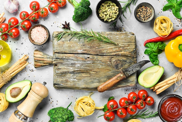 assorted fresh ingredients on wooden table